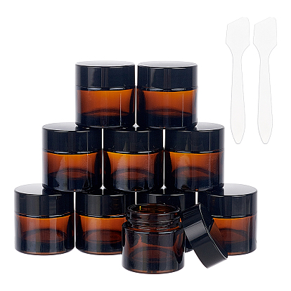 Glass Cosmetics Cream Jar, Empty Portable Refillable Bottle, with Face Mask Cream Spoon Plastic Stick