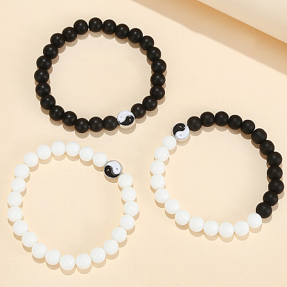 8mm Glass Bead Drill Circle Literary Men and Women Young Couple Friends Black and White Fish Tai Chi Accessories Bracelet