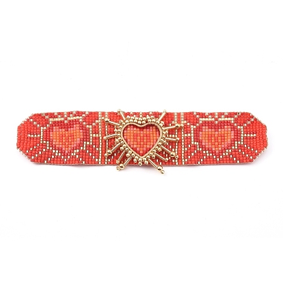 Adjustable Glass Seed Beads Braided Bead Bracelets, Oval with Heart