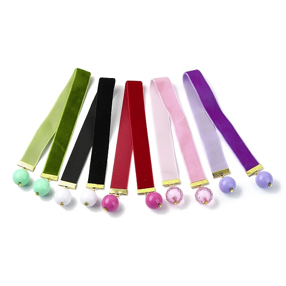 Ball Acrylic Pendant Bookmarks, Velvet Ribbon Bookmark