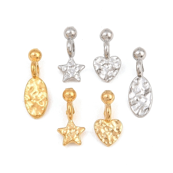 201 Stainless Steel Pendants, Hammered Heart/Oval/Star Charms