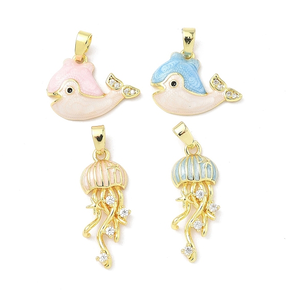 Латунь микропаве фианиты с подвесками из эмали, реальный 18 k позолоченный