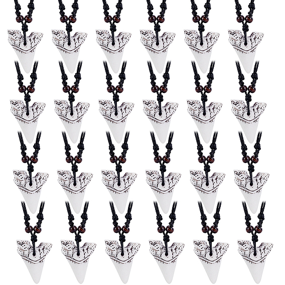 24Pcs Resin Tooth Shape Pendant Necklaces, with Wood Beads