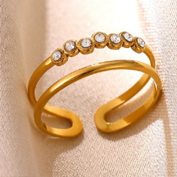 304 Stainless Steel Pave Cubic Zirconia Cuff Open Rings, Round