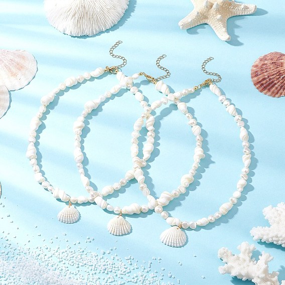 Ожерелья с подвесками из натуральных ракушек, Ожерелья из натуральных ракушек и натурального культивированного пресноводного жемчуга для женщин, цвет морской раковины