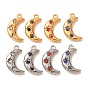 304 Stainless Steel with Rhinestone Pendants, Moon Charms