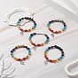 Chakra Theme Gemstone & Synthetic Hematite Beaded Stretch Bracelets for Women, Alloy Fairy Charms Bracelets