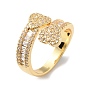Clear Cubic Zirconia Double Heart Open Cuff Rings, Brass Jewelry for Women, Cadmium Free & Lead Free
