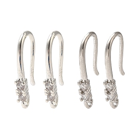 Rack Plating Brass Micro Pave Clear Cubic Zirconia Earring Hooks, Ear Wire, Long-Lasting Plated, Lead Free & Cadmium Free