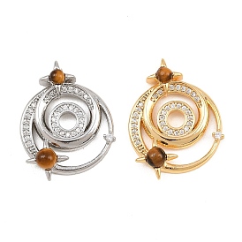 Природных тигровый глаз подвески, подвески в виде спиралей в форме солнца с латунными микропаве из прозрачных кубических цирконий