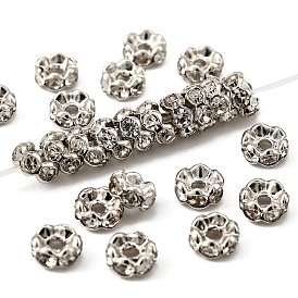 Brass Rhinestone Spacer Beads, Grade A, Wavy Edge, Rondelle, 5x2.5mm, Hole: 1mm
