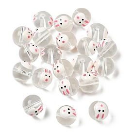 Transparent Glass Enamel Beads, Hand Painted Beads, Round with Rabbit