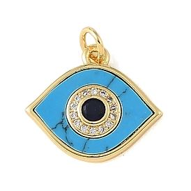 Pendentifs en laiton sertis de micro-pavés de zircone cubique noire et de turquoise synthétique, charmes d'oeil mauvais, crémaillère plaquage, plaqué longue durée, sans cadmium et sans plomb