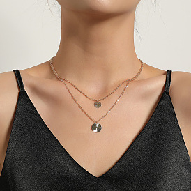 Minimalist Double-layered Geometric Round Pendant Necklace for Women, Versatile Sweater Accessory with Chic Style
