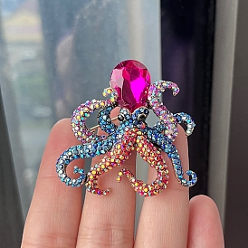 Octopus Alloy Rhinestone Brooches, for Backpack Clothes