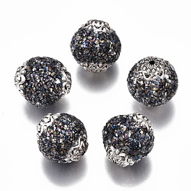 Индонезийские бусины ручной работы, с чиповым драгоценным камнем и медными находками, круглые, платина