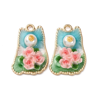 Подвески из эмалевого сплава легкого золота, подвески из смоляных цветов, с имитацией АБС-жемчуга и блестящей пудрой, стойки покрытие