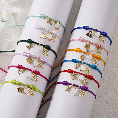 304 Браслеты из нержавеющей стали, латуни и натуральных ракушек с подвесками, плетеные браслеты из полиэфирного шнура для женщин, крест, сердце и созвездие