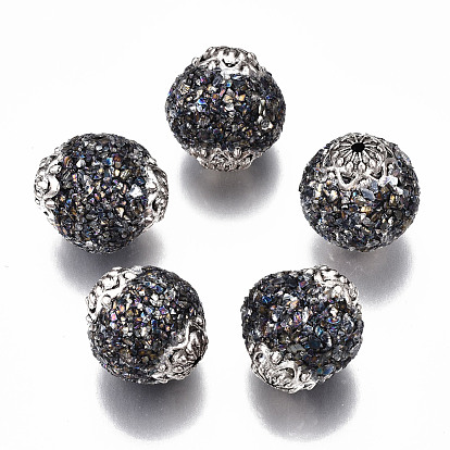 Индонезийские бусины ручной работы, с чиповым драгоценным камнем и медными находками, круглые, платина