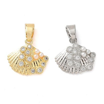 Латунные микро проложить кубического циркония подвески, формы раковины, с абс пластмассовой имитационной жемчужиной