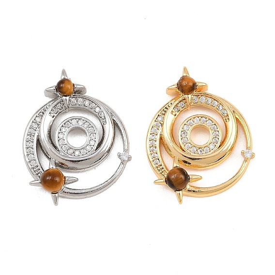 Природных тигровый глаз подвески, подвески в виде спиралей в форме солнца с латунными микропаве из прозрачных кубических цирконий