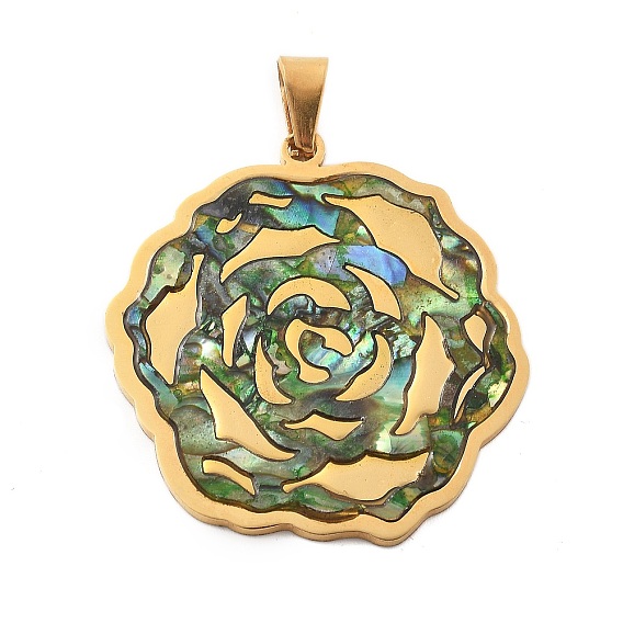 304 подвески из нержавеющей стали, с натуральной оболочкой ушка / пауа, ионное покрытие (ip), очарование розы