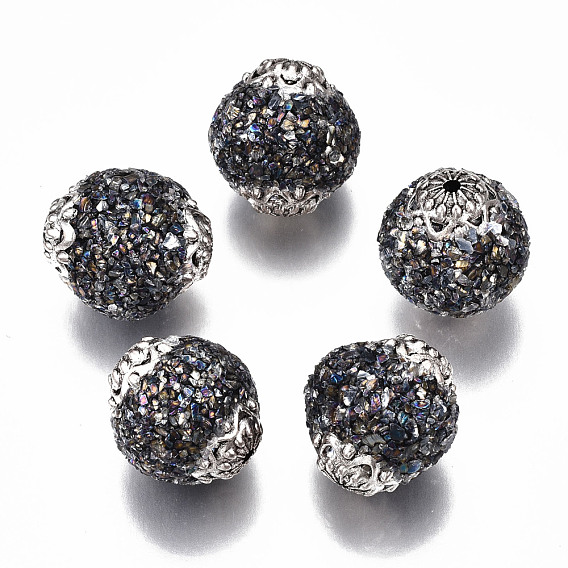 Индонезийские бусины ручной работы, с чиповым драгоценным камнем и медными находками, круглые, платина