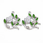 Alloy Pendants, with Enamel and Rhinestone, Platinum, Flower