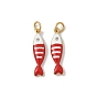 304 Stainless Steel Enamel Pendants, Sardine Fish Charm, with Jump Ring, Ion Plating(IP), Real 18K Gold Plated