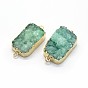 Natural Druzy Quartz Links Connectors, with Brass Findings, Rectangle