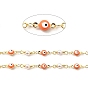 Enamel Evil Eye Link Chains, with Imitation Pearl Beaded & Brass Findings, Soldered, Real 18K Gold Plated, with Spools