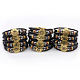 Braided Leather Cord Retro Multi-strand Bracelets, with Wood Beads, Hematite Beads and Alloy Findings, Flat Round with Constellation, Antique Bronze