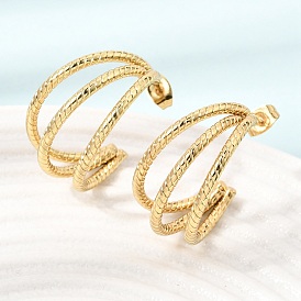 201 Stainless Steel Stud Earrings, Half Hoop Earrings, with 304 Stainless Steel Pin, PVD Vacuum Plating