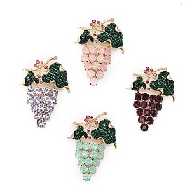 Summer Fashion Alloy Rhinestone Grape Brooch, Light Gold Lapel Pins Clothing Accessory