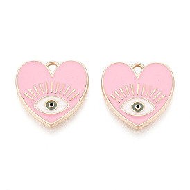 Подвески из эмали и сплава, без кадмия, без никеля и без свинца, сердце с очарованием глаз, золотой свет, стойки покрытие