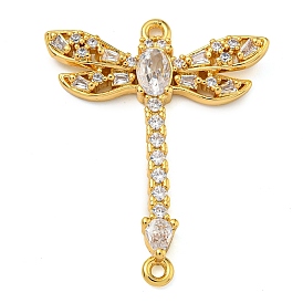 Rack Plating Brass Pave Cubic Zirconia Dragonfly Connector Charms, Insect Links, Lead Free & Cadmium Free, Long-Lasting Plated