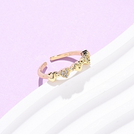 Кольца-манжеты в форме сердца из латуни с микропаве из кубического циркония для женщин, долговечный, стойки покрытие