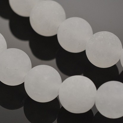 Natural White Jade Round Beads Strands, Frosted