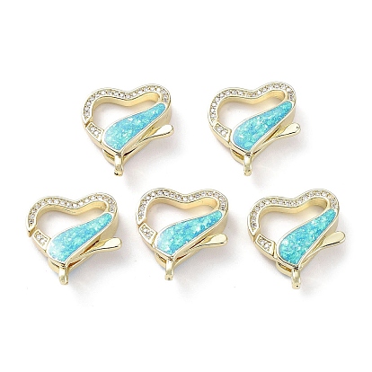 Rack Plating Brass Micro Pave Cubic Zirconia Lobster Claw Clasps, with Synthetic Opal, Cadmium Free & Lead Free, Long-Lasting Plated, Real 18K Gold Plated