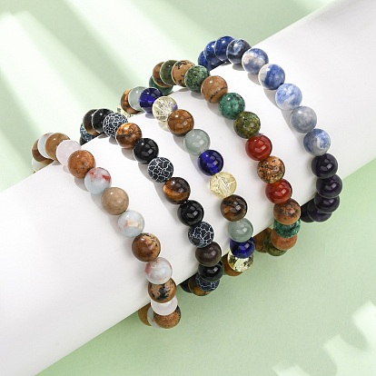 Браслеты из натуральных смешанных драгоценных камней для женщин и мужчин, круглые