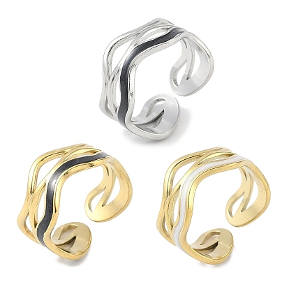 Ионное покрытие (ip) 304 кольца на пальцах волнистой манжеты из нержавеющей стали с эмалью, открытые кольца для женщин