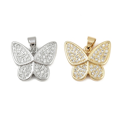 Латунные микропаве прозрачные подвески с фианитом, без кадмия и без свинца, бабочка