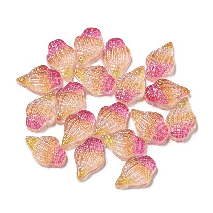 Shell Shape/Fish/Fishtail Luminous Transparent Resin Decoden Cabochons, Glow in the Dark Cabochons with Glitter Powder, Camellia