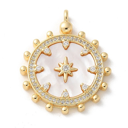 Природные подвески оболочки, плоские круглые со звездой, с латунными микро проложить кубических выводы циркония
