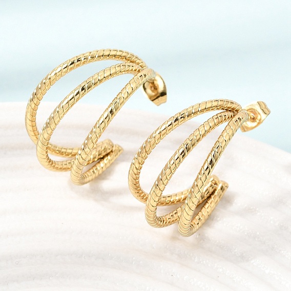 201 Stainless Steel Stud Earrings, Half Hoop Earrings, with 304 Stainless Steel Pin, PVD Vacuum Plating
