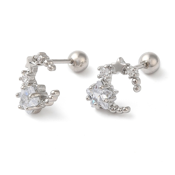 Серьги-гвоздики с цветком/звездой из латуни с микропаве из прозрачного кубического циркония