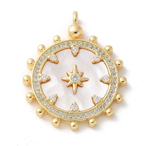 Природные подвески оболочки, плоские круглые со звездой, с латунными микро проложить кубических выводы циркония