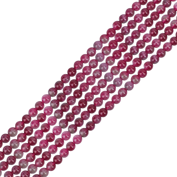 2 Strands Natural Jade Imitation Watermelon Tourmaline Beads Strands, Round, Dyed