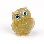 Resin Home Display Decorations, with Gemstone Chips and Gold Foil Inside, Owl, Random Eye Color