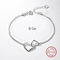 925 Sterling Silver Double Link Chian Bracelets, Heart Bracelets for Women